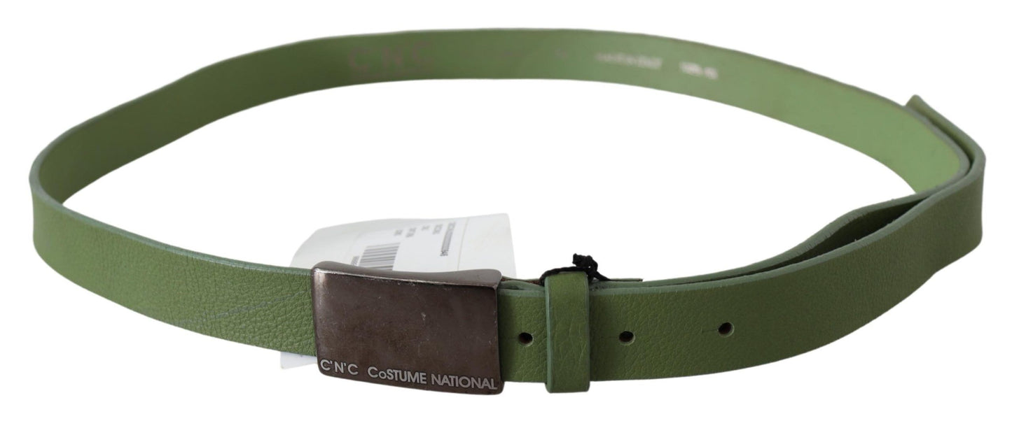 Costume National Chic Green Leather Waist Belt with Silver Buckle Costume National