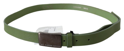 Costume National Chic Green Leather Waist Belt with Silver Buckle Costume National