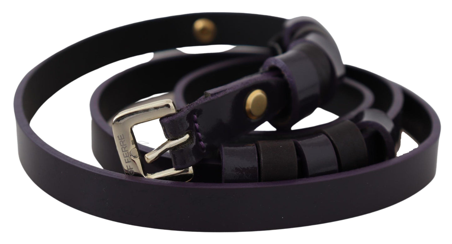 GF Ferre Chic Black Leather Belt with Chrome Silver Tone Buckle GF Ferre