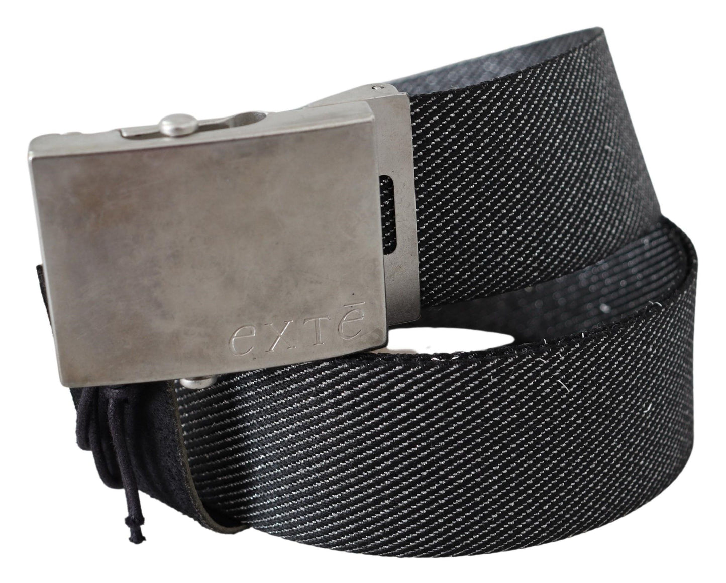 Exte Elegant Black Canvas Waist Belt with Silver Buckle Exte