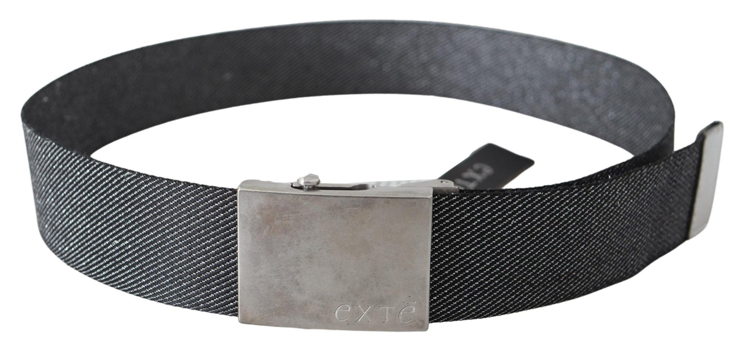 Exte Elegant Black Canvas Waist Belt with Silver Buckle Exte