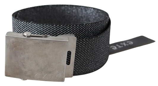 Exte Elegant Black Canvas Waist Belt with Silver Buckle Exte