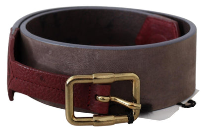 GF Ferre Elegant Brown Leather Belt with Gold Buckle GF Ferre