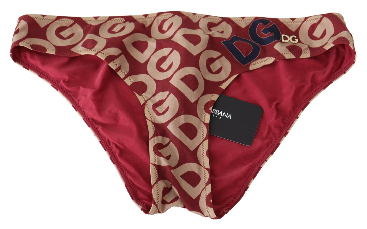 Dolce & Gabbana Chic Maroon Beige Logo Print Bikini Bottom Dolce & Gabbana