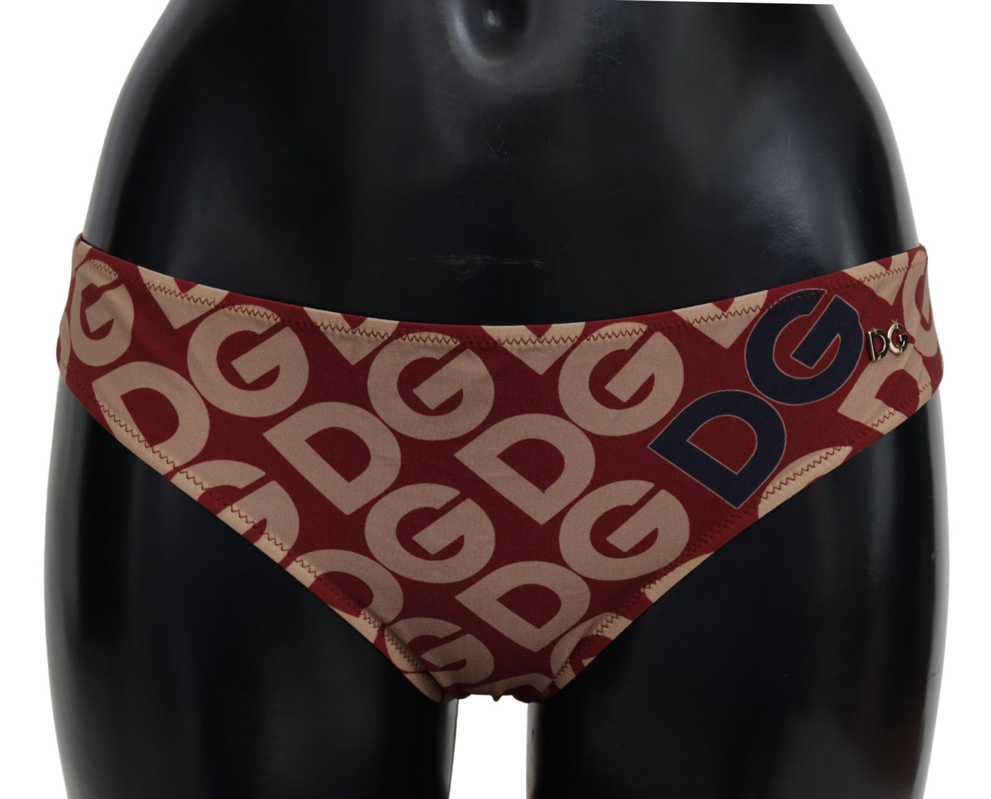 Dolce & Gabbana Chic Maroon Beige Logo Print Bikini Bottom Dolce & Gabbana