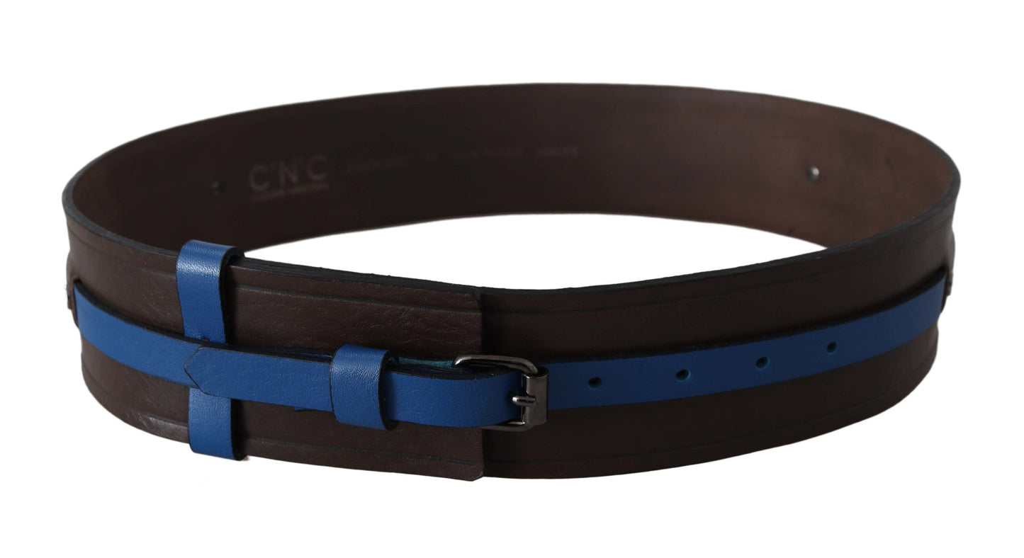 Costume National Elegant Brown Leather Belt with Blue Lining Costume National