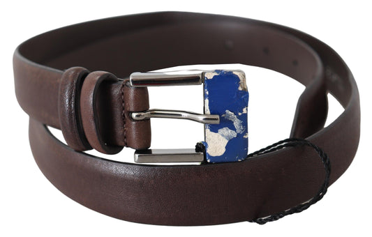 Costume National Elegant Brown Leather Classic Belt with Silver-Tone Buckle Costume National