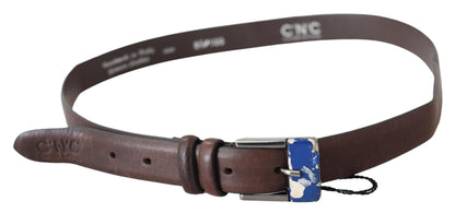 Costume National Elegant Brown Leather Classic Belt with Silver-Tone Buckle Costume National