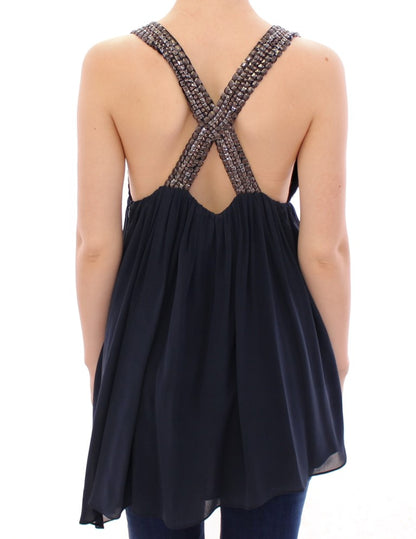 Anaikka Elegant Navy Blue Sleeveless Blouse Anaikka