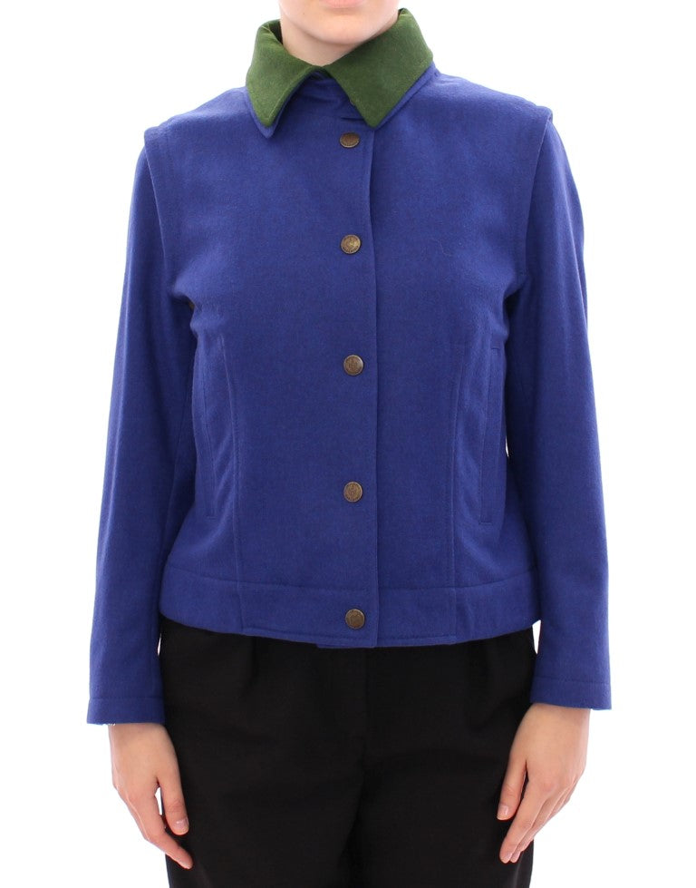 Andrea Incontri Elegant Blue Wool Jacket with Removable Collar Andrea Incontri