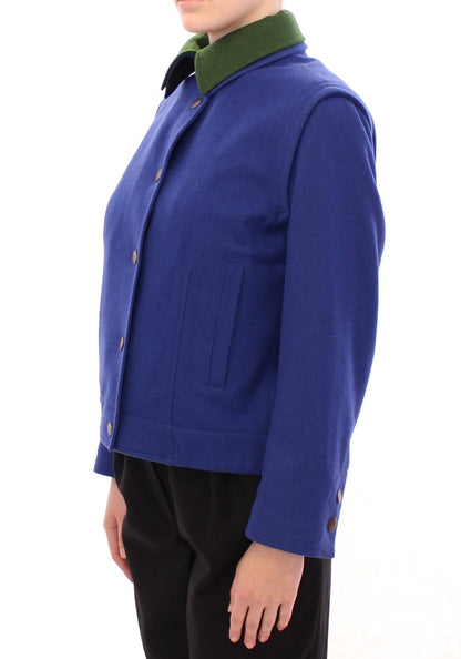 Andrea Incontri Elegant Blue Wool Jacket with Removable Collar Andrea Incontri