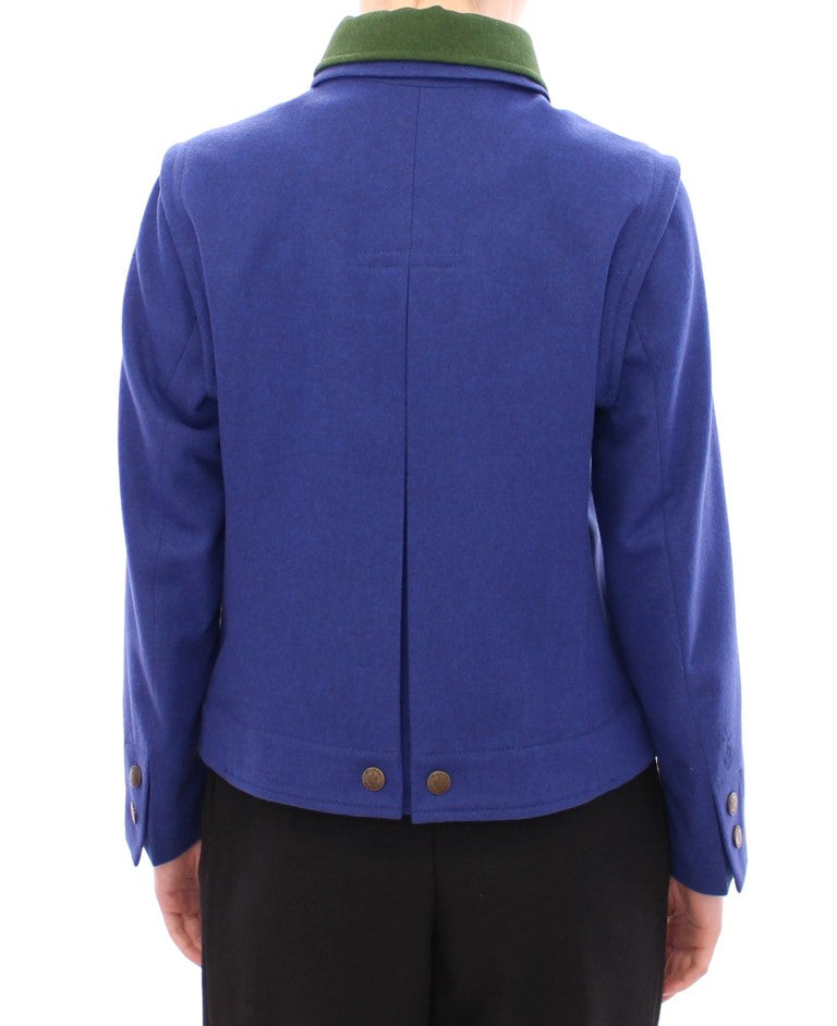 Andrea Incontri Elegant Blue Wool Jacket with Removable Collar Andrea Incontri