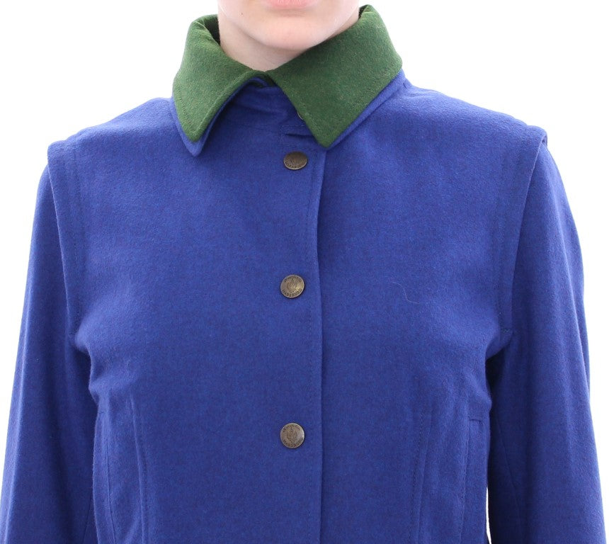 Andrea Incontri Elegant Blue Wool Jacket with Removable Collar Andrea Incontri