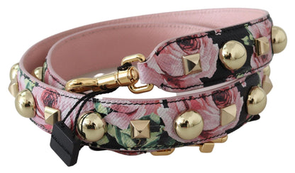 Dolce & Gabbana Floral Gold Stud Leather Strap in Pink Dolce & Gabbana