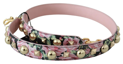 Dolce & Gabbana Floral Gold Stud Leather Strap in Pink Dolce & Gabbana