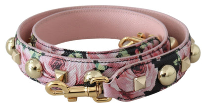 Dolce & Gabbana Floral Gold Stud Leather Strap in Pink Dolce & Gabbana