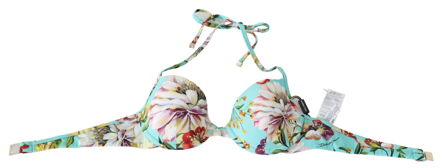 Dolce & Gabbana Chic Mint Green Floral Bikini Top Dolce & Gabbana