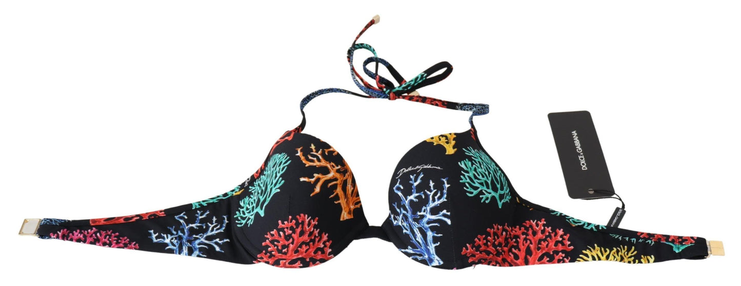 Dolce & Gabbana Chic Black Coral Print Bikini Top Dolce & Gabbana