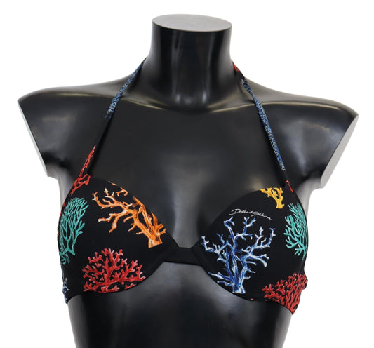 Dolce & Gabbana Chic Black Coral Print Bikini Top Dolce & Gabbana