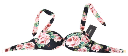 Dolce & Gabbana Elegant Black Floral Bikini Top Dolce & Gabbana