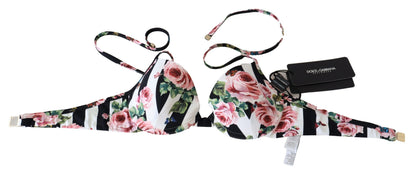 Dolce & Gabbana Chic Rose Print Bikini Top for Elegant Beach Days Dolce & Gabbana