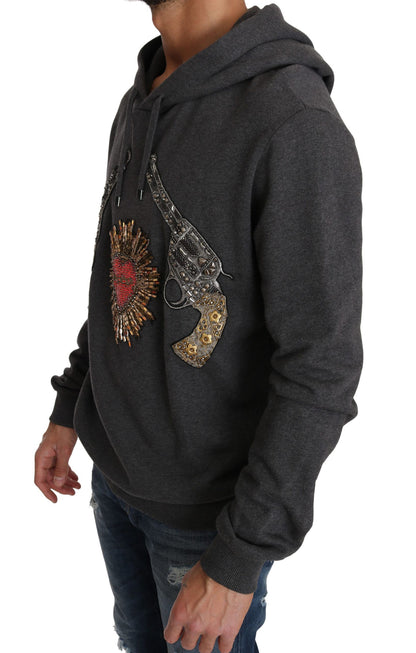 Dolce & Gabbana Gray Crystal Heart Gun Motif Sweater Dolce & Gabbana