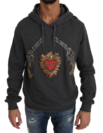 Dolce & Gabbana Gray Crystal Heart Gun Motif Sweater Dolce & Gabbana