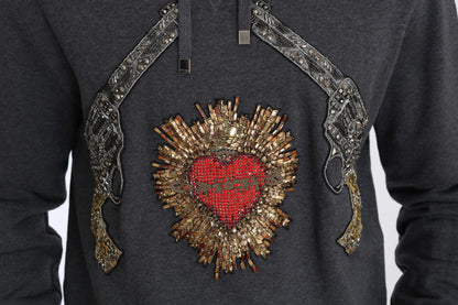 Dolce & Gabbana Gray Crystal Heart Gun Motif Sweater Dolce & Gabbana