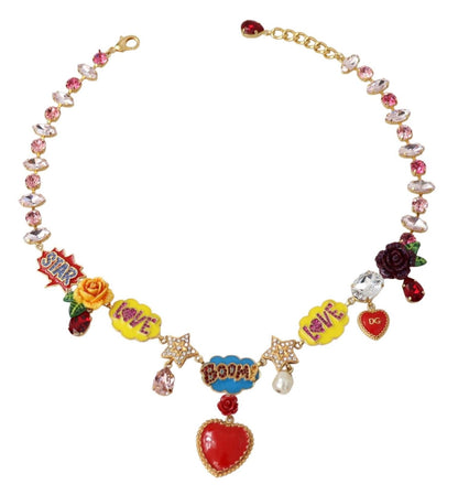 Dolce & Gabbana Chic Gold Tone Crystal Charm Necklace Dolce & Gabbana