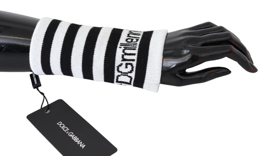 Dolce & Gabbana Elegant Black & White Wool Blend Wrist Wrap Dolce & Gabbana