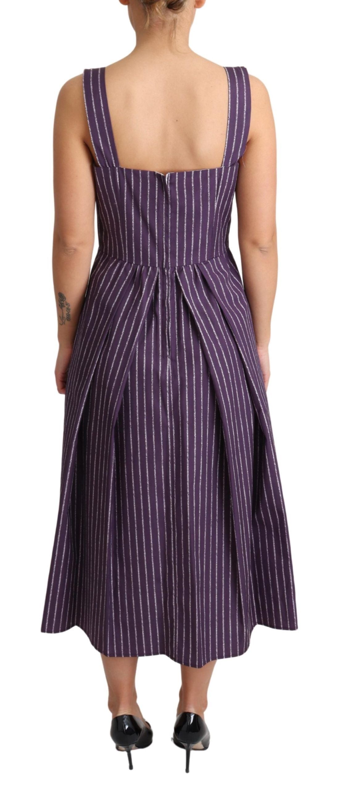 Dolce & Gabbana Elegant Sleeveless A-Line Purple Stripe Dress Dolce & Gabbana