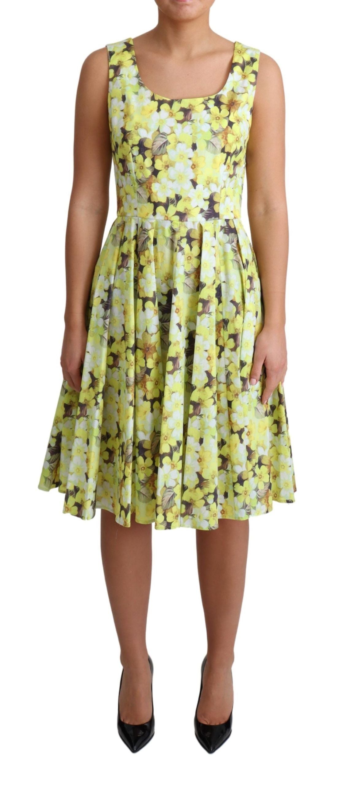 Dolce & Gabbana Elegant Yellow Floral A-Line Sleeveless Dress Dolce & Gabbana