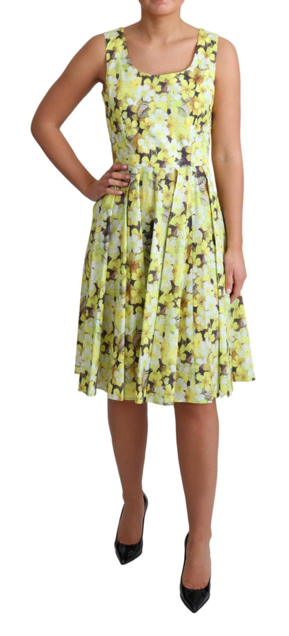 Dolce & Gabbana Elegant Yellow Floral A-Line Sleeveless Dress Dolce & Gabbana