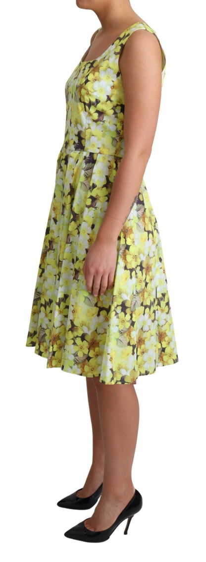 Dolce & Gabbana Elegant Yellow Floral A-Line Sleeveless Dress Dolce & Gabbana