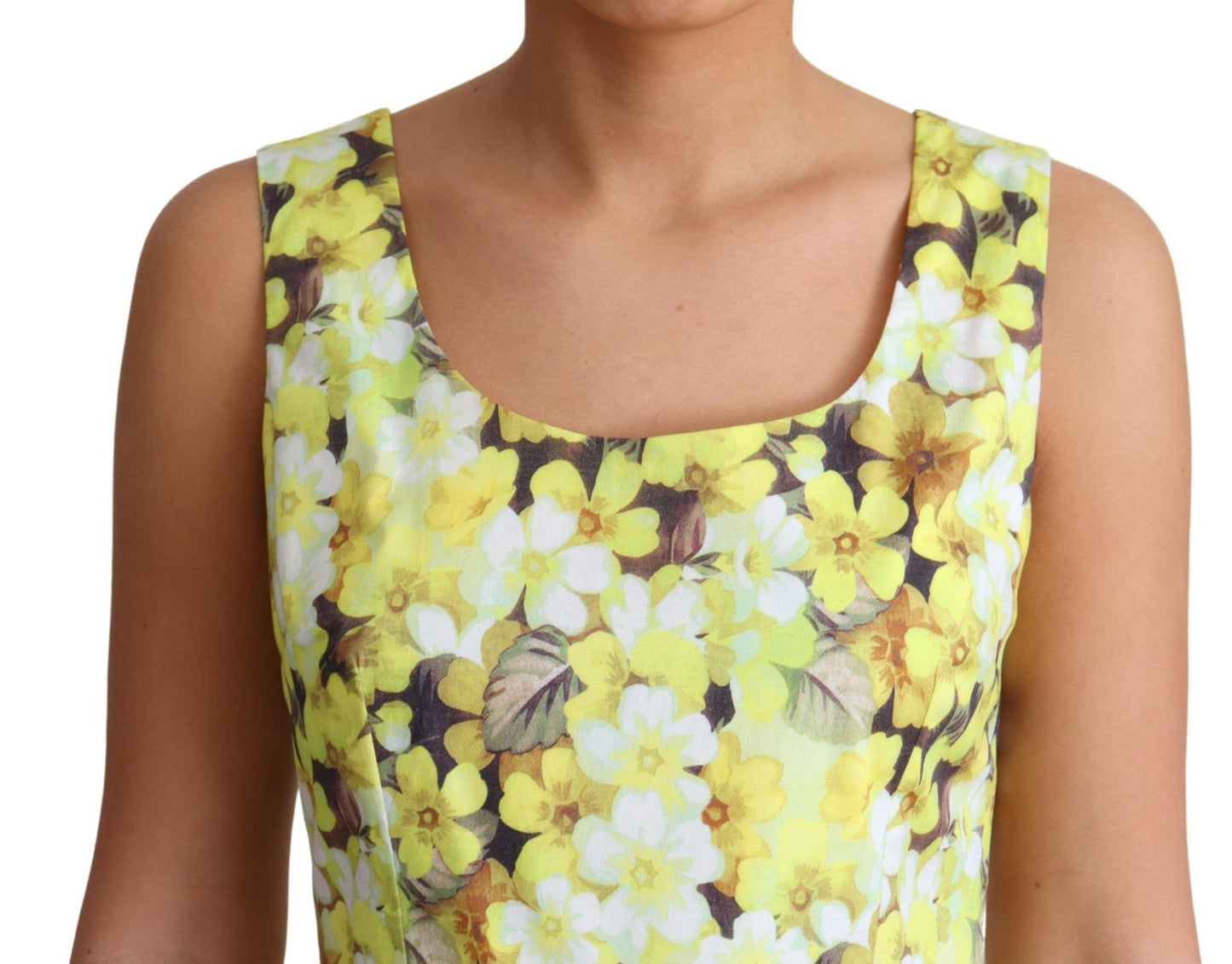 Dolce & Gabbana Elegant Yellow Floral A-Line Sleeveless Dress Dolce & Gabbana