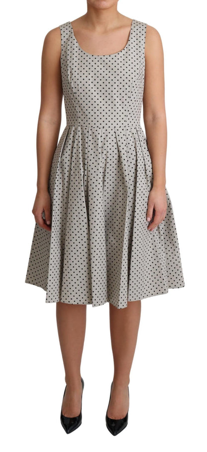 Dolce & Gabbana Polka-Dotted Beige Sleeveless A-line Dress Dolce & Gabbana