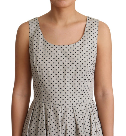 Dolce & Gabbana Polka-Dotted Beige Sleeveless A-line Dress Dolce & Gabbana