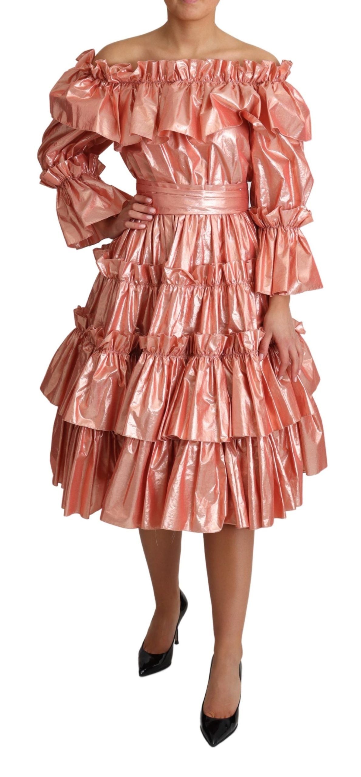 Dolce & Gabbana Pink Metallic Ruffled Gown Elegance Dolce & Gabbana