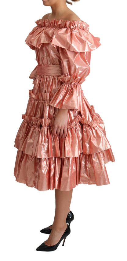 Dolce & Gabbana Pink Metallic Ruffled Gown Elegance Dolce & Gabbana