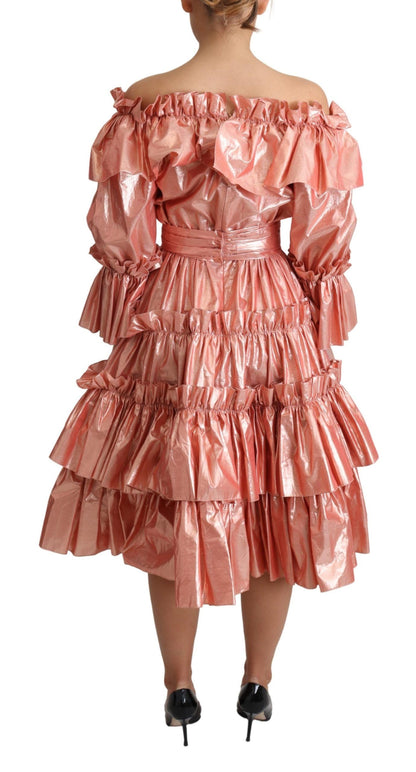 Dolce & Gabbana Pink Metallic Ruffled Gown Elegance Dolce & Gabbana