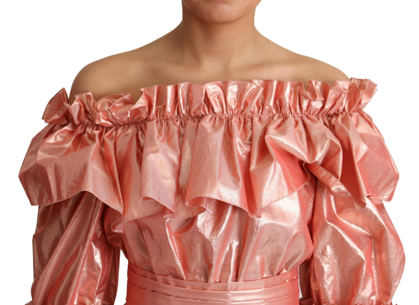 Dolce & Gabbana Pink Metallic Ruffled Gown Elegance Dolce & Gabbana