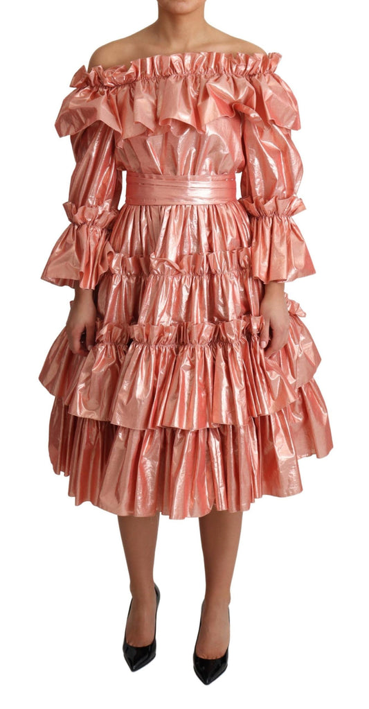 Dolce & Gabbana Pink Metallic Ruffled Gown Elegance Dolce & Gabbana