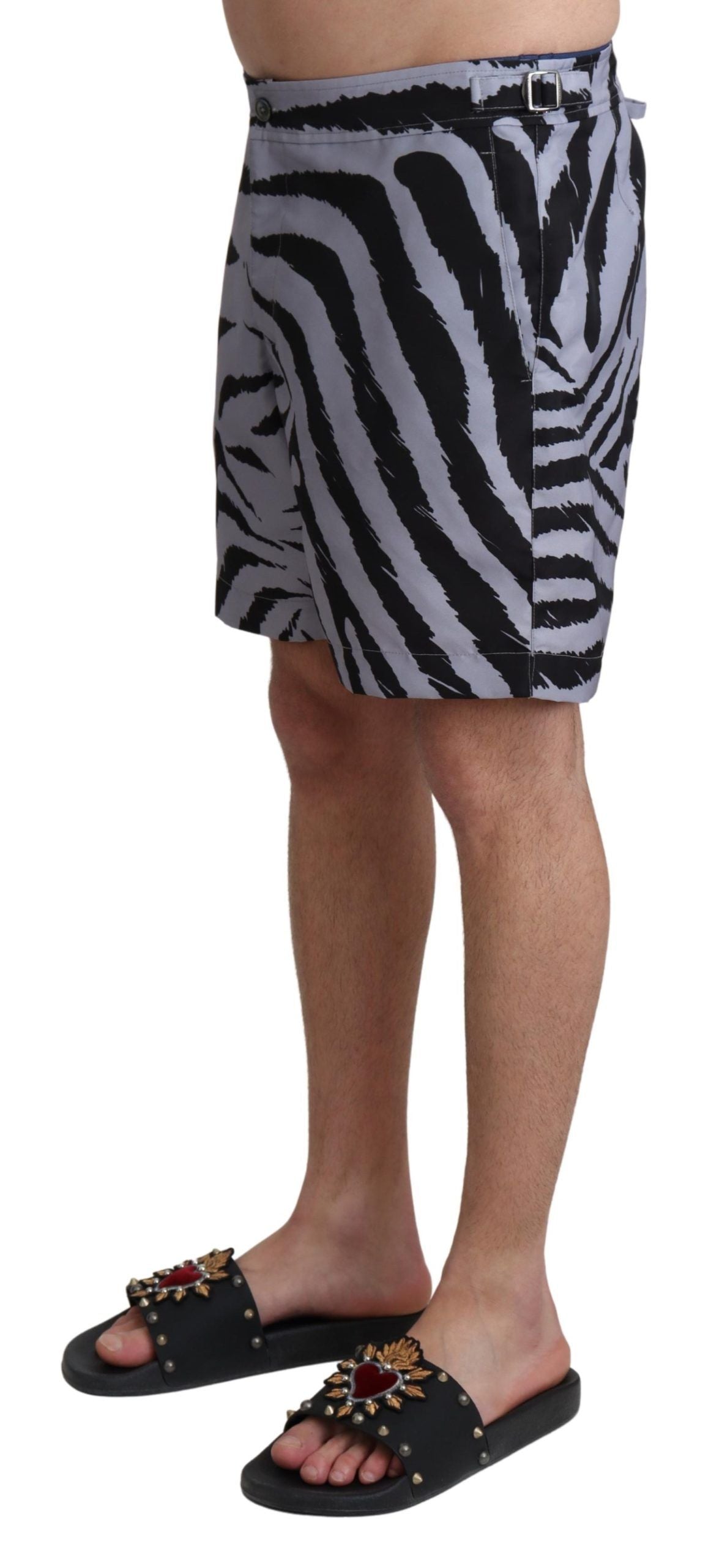 Dolce & Gabbana Elegant Gray Zebra Print Swim Trunks Dolce & Gabbana