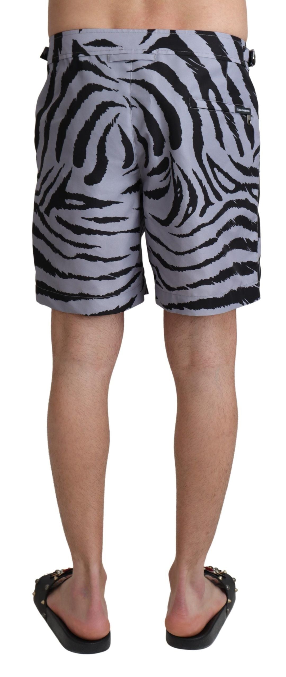 Dolce & Gabbana Elegant Gray Zebra Print Swim Trunks Dolce & Gabbana