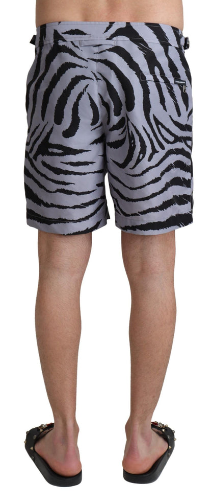 Dolce & Gabbana Elegant Gray Zebra Print Swim Trunks Dolce & Gabbana