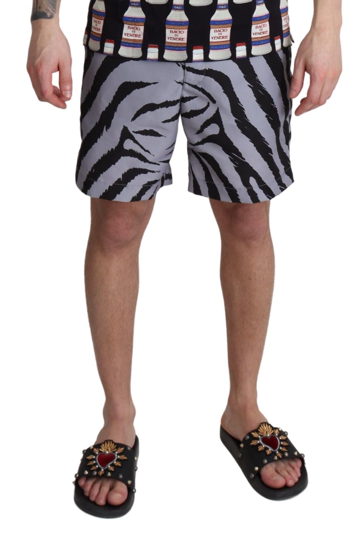 Dolce & Gabbana Elegant Gray Zebra Print Swim Trunks Dolce & Gabbana