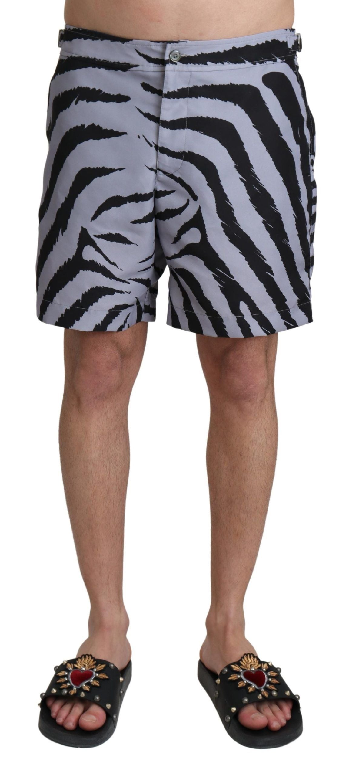 Dolce & Gabbana Elegant Gray Zebra Print Swim Trunks Dolce & Gabbana