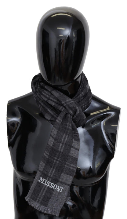 Missoni Elegant Unisex Plaid Wool Scarf with Logo Embroidery Missoni