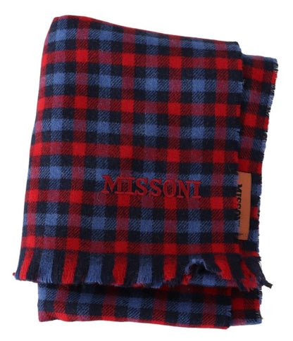 Missoni Chic Check Pattern Wool Scarf with Logo Embroidery Missoni