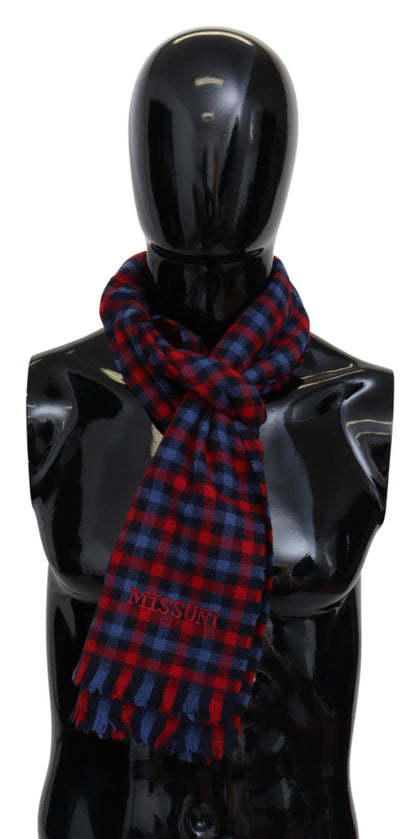 Missoni Chic Check Pattern Wool Scarf with Logo Embroidery Missoni